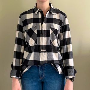 J. Crew Buffalo Plaid Half-zip Flannel, size medium